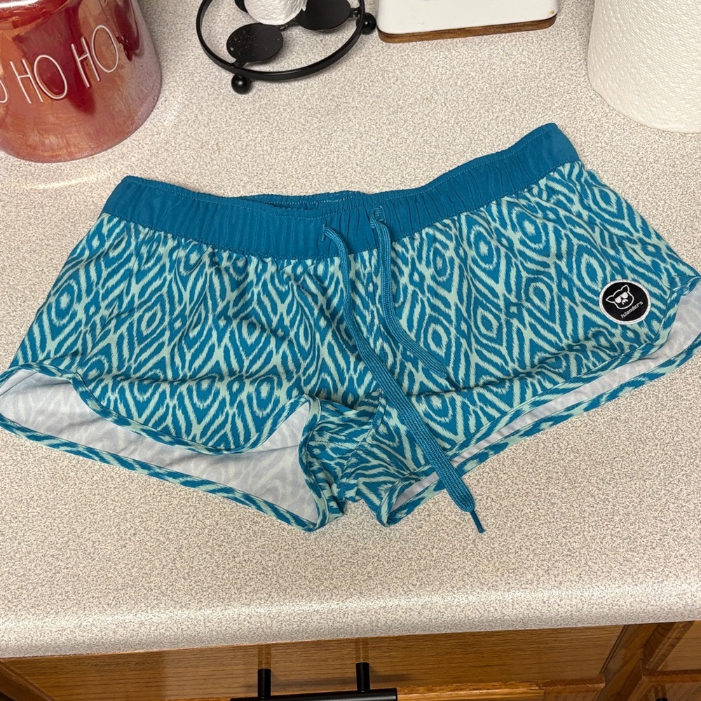 Teal Patterned Women's Swim Shorts